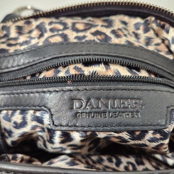 Danier Black Leather Purse w/ Leopard Print Interior - Picture 8 of 11